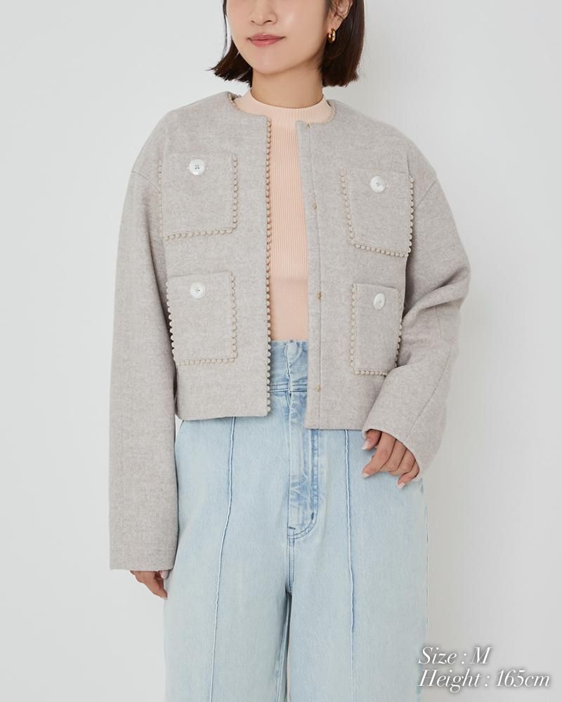 ポコポコトリムウールレットジャケット(ネイビー) - seventen