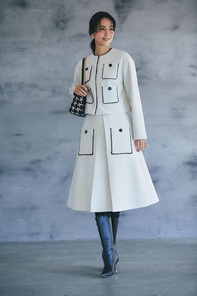 ポコポコトリムウールレットスカート(オフホワイト) - seventen