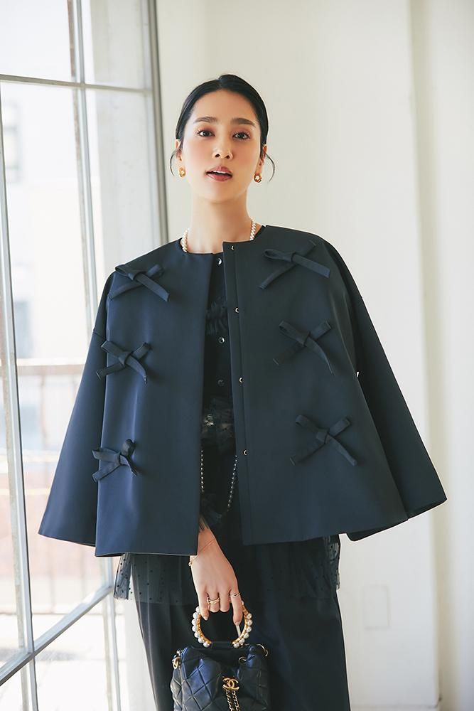 ダブルリボンショートコート(ブラック) - seventen ダブルリボンショートコート(ブラック) - seventen