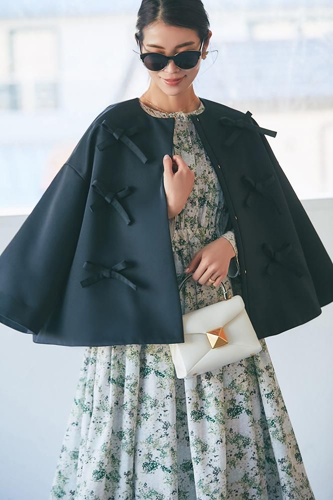 ダブルリボンショートコート(ブラック) - seventen