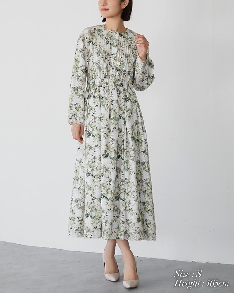 再入荷】ピンタックプリントワンピース(ベージュ) - seventen 再入荷】ピンタックプリントワンピース(ベージュ) - seventen
