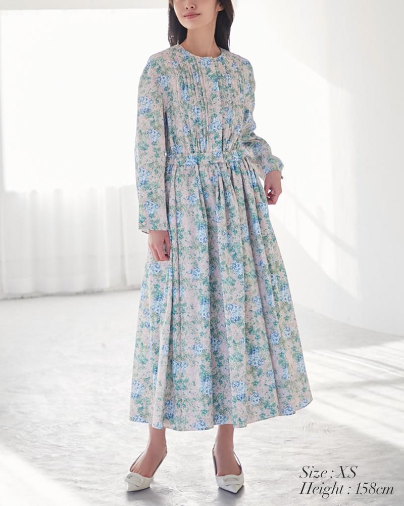 再入荷】ピンタックプリントワンピース(ベージュ) - seventen 再入荷】ピンタックプリントワンピース(ベージュ) - seventen