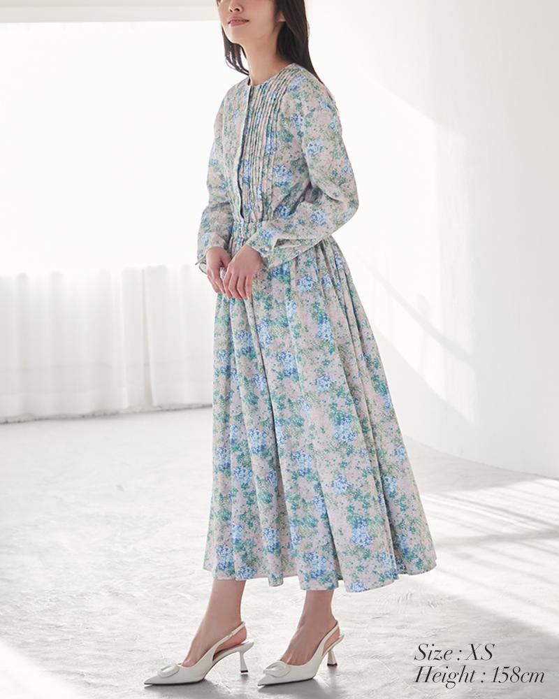 再入荷】ピンタックプリントワンピース(ベージュ) - seventen