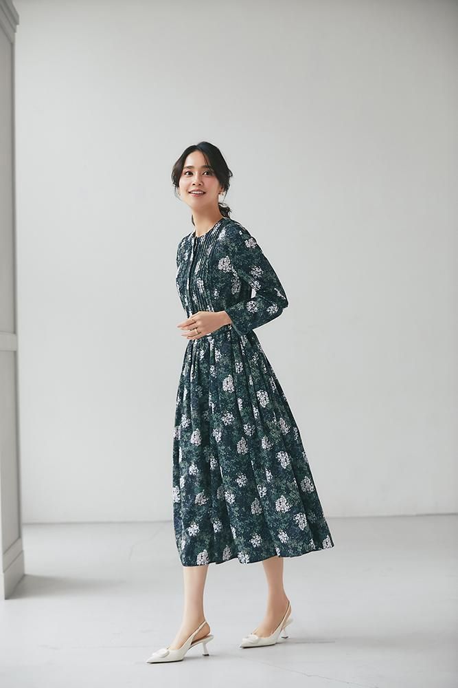 セブンテン花柄ワンピース XS 小花ジャガードワンピース(キャメル) - seventen