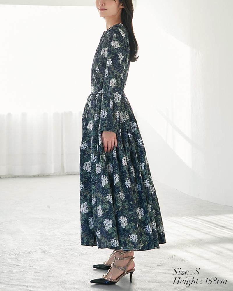 再入荷】ピンタックプリントワンピース(ネイビー) - seventen