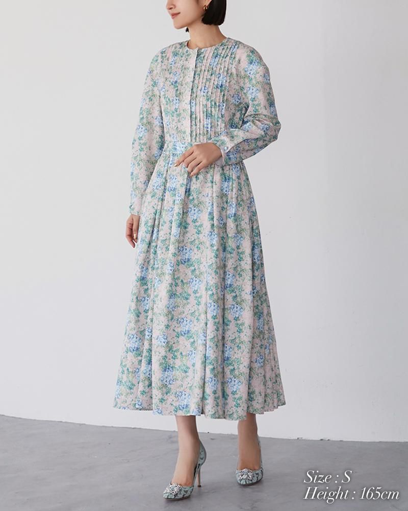 再入荷】ピンタックプリントワンピース(ネイビー) - seventen