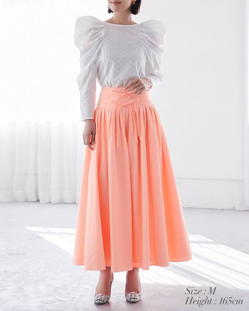 【新品未使用】seventen ハイウエストタックスカート ペールオレンジ M 30%off】ハイウエストタックスカート(ペールオレンジ) - seventen