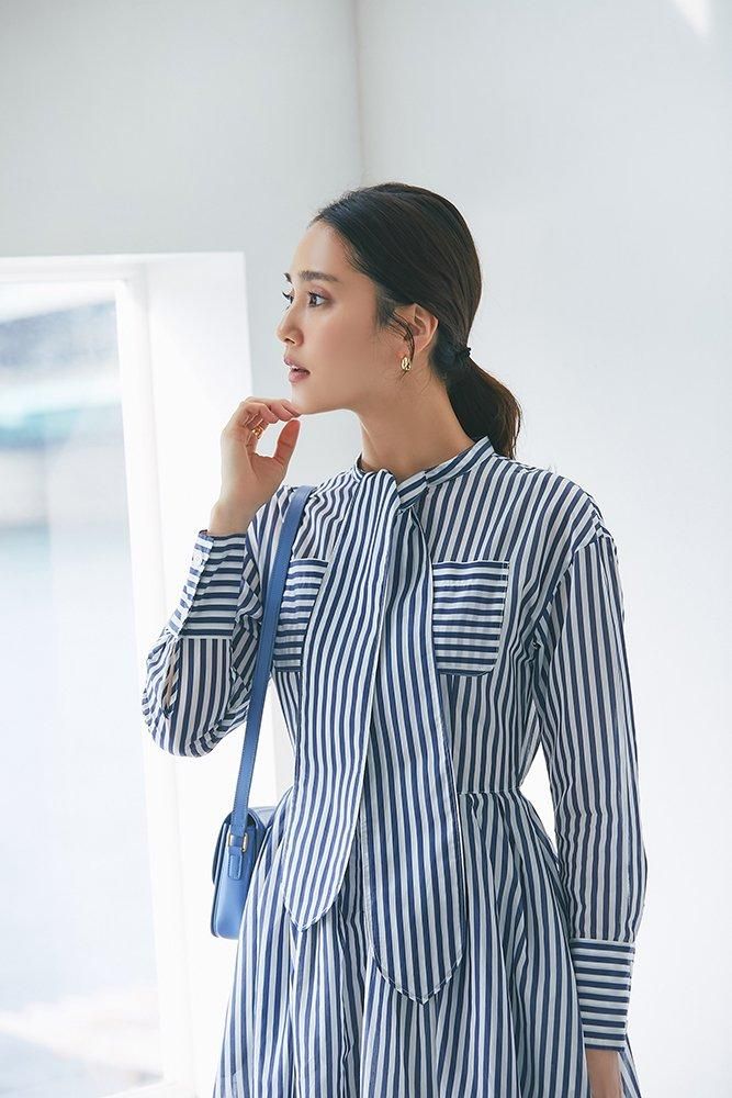 再入荷】シアーストライプボウタイワンピース(ネイビー) - seventen 再入荷】シアーストライプボウタイワンピース(ネイビー) - seventen