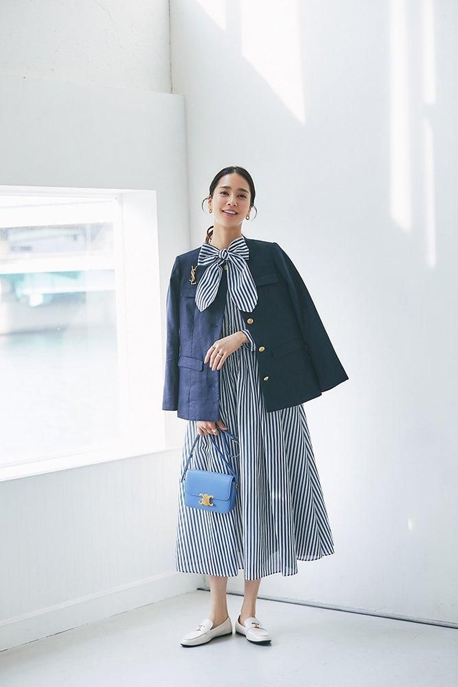 再入荷】シアーストライプボウタイワンピース(ネイビー) - seventen 再入荷】シアーストライプボウタイワンピース(ネイビー) - seventen