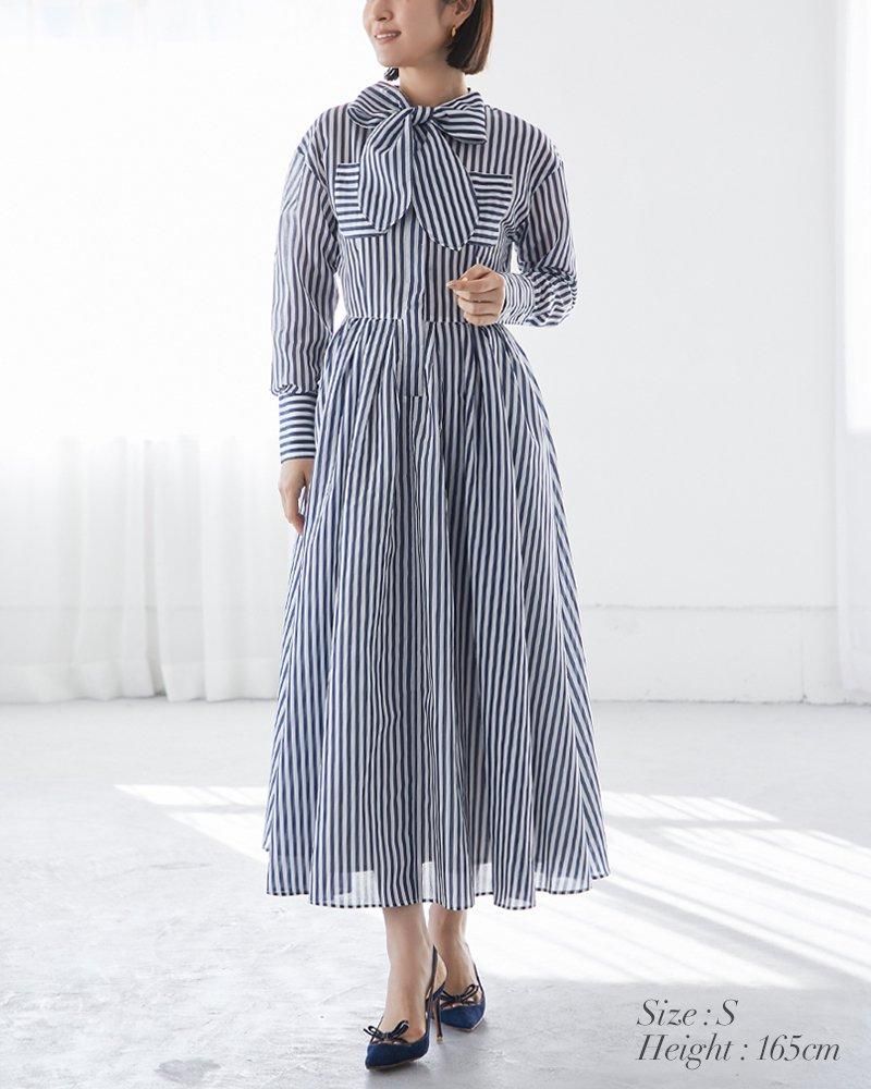 再入荷】シアーストライプボウタイワンピース(ネイビー) - seventen 再入荷】シアーストライプボウタイワンピース(ネイビー) - seventen
