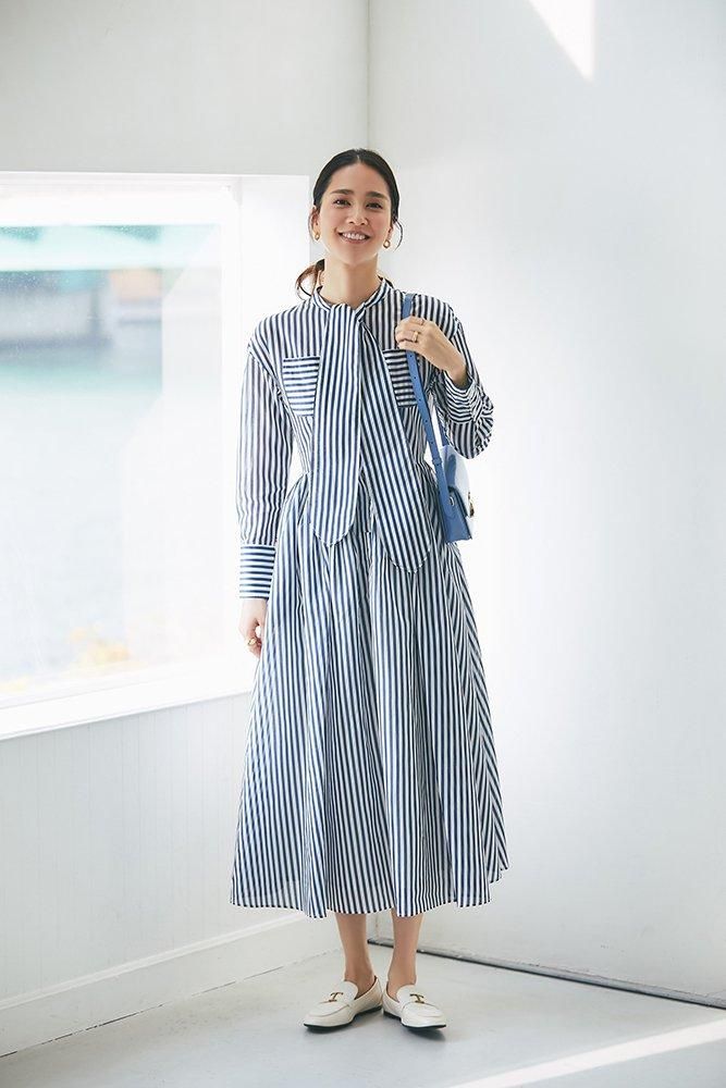 再入荷】シアーストライプボウタイワンピース(ネイビー) - seventen 再入荷】シアーストライプボウタイワンピース(ネイビー) - seventen