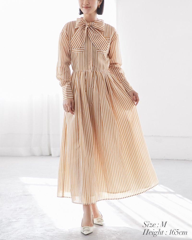 再入荷】シアーストライプボウタイワンピース(ネイビー) - seventen 再入荷】シアーストライプボウタイワンピース(ネイビー) - seventen