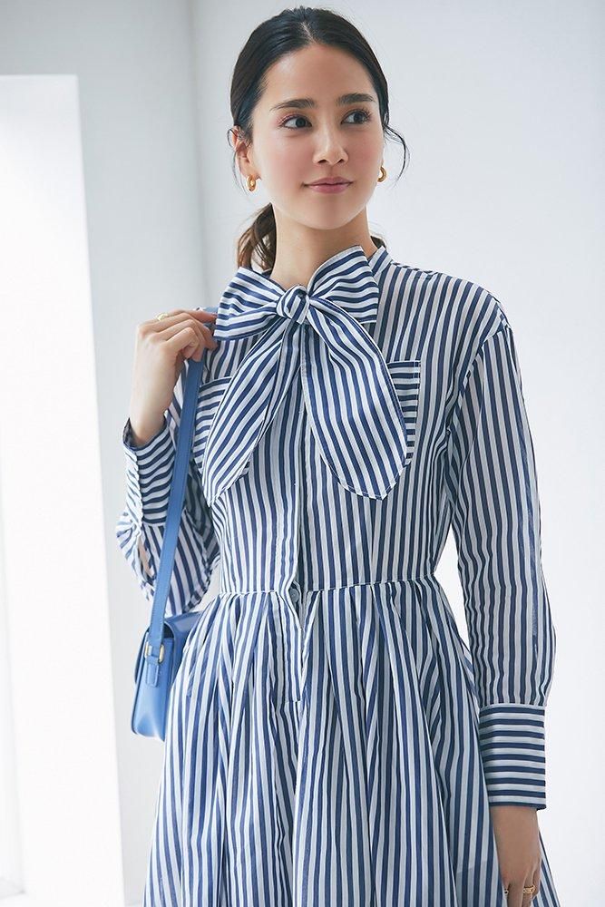 再入荷】シアーストライプボウタイワンピース(ネイビー) - seventen 再入荷】シアーストライプボウタイワンピース(ネイビー) - seventen