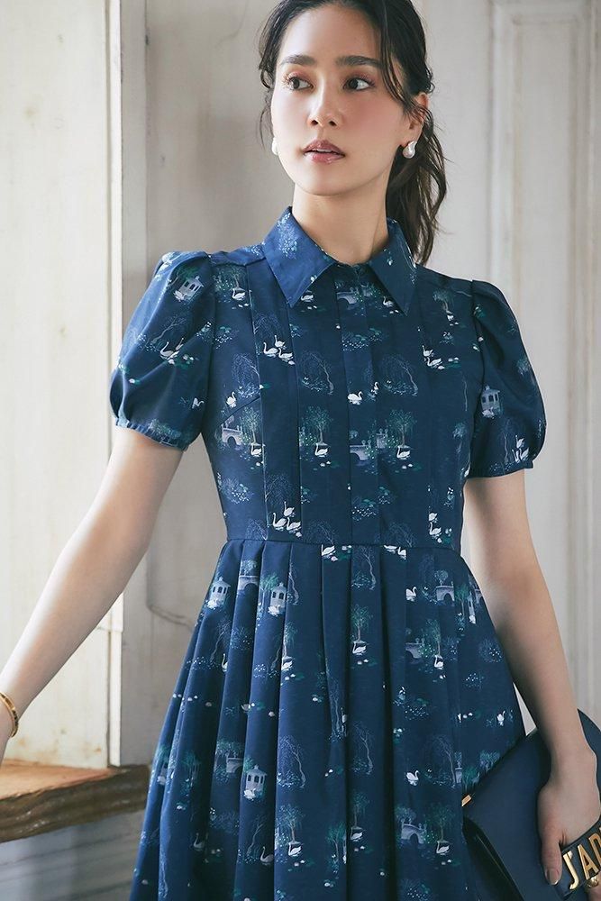 再入荷】スワンプリントワンピース(ダークネイビー) - seventen