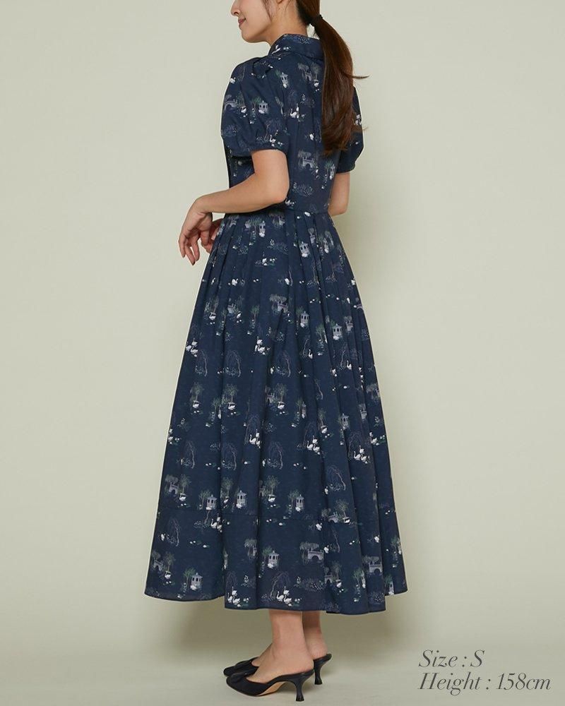 seven ten by miho kawahitoスワンプリントワンピース 再入荷】スワンプリントワンピース(ダークネイビー) - seventen