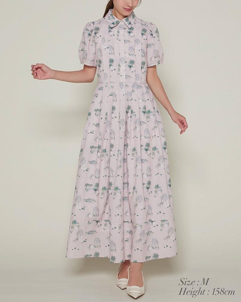 セブンテン　ワンピース 再入荷】ピンタックプリントワンピース(ネイビー) - seventen