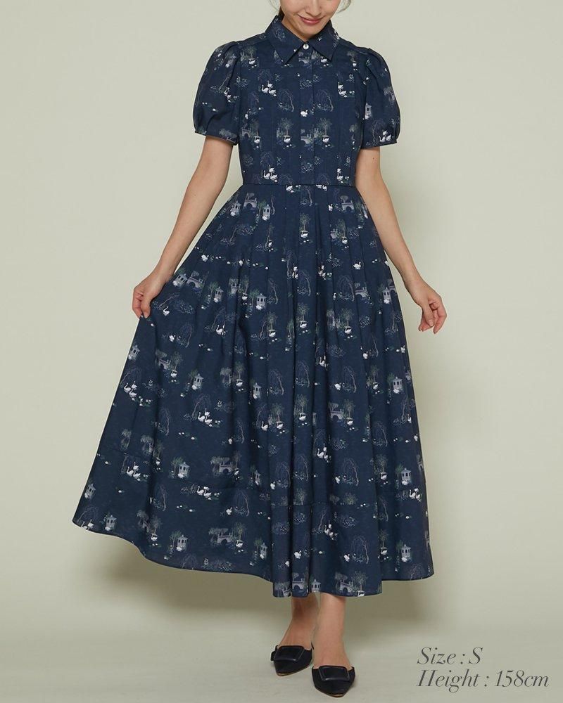 seventen by miho kawahito スワンプリントワンピース 再入荷】スワンプリントワンピース(サックス) - seventen