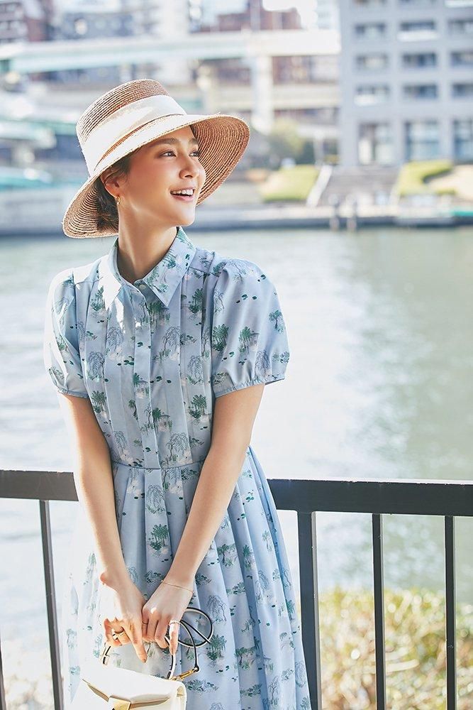 再入荷 結婚式 プリント ワンピース シャーリングプリントワンピース(グレー) - seventen