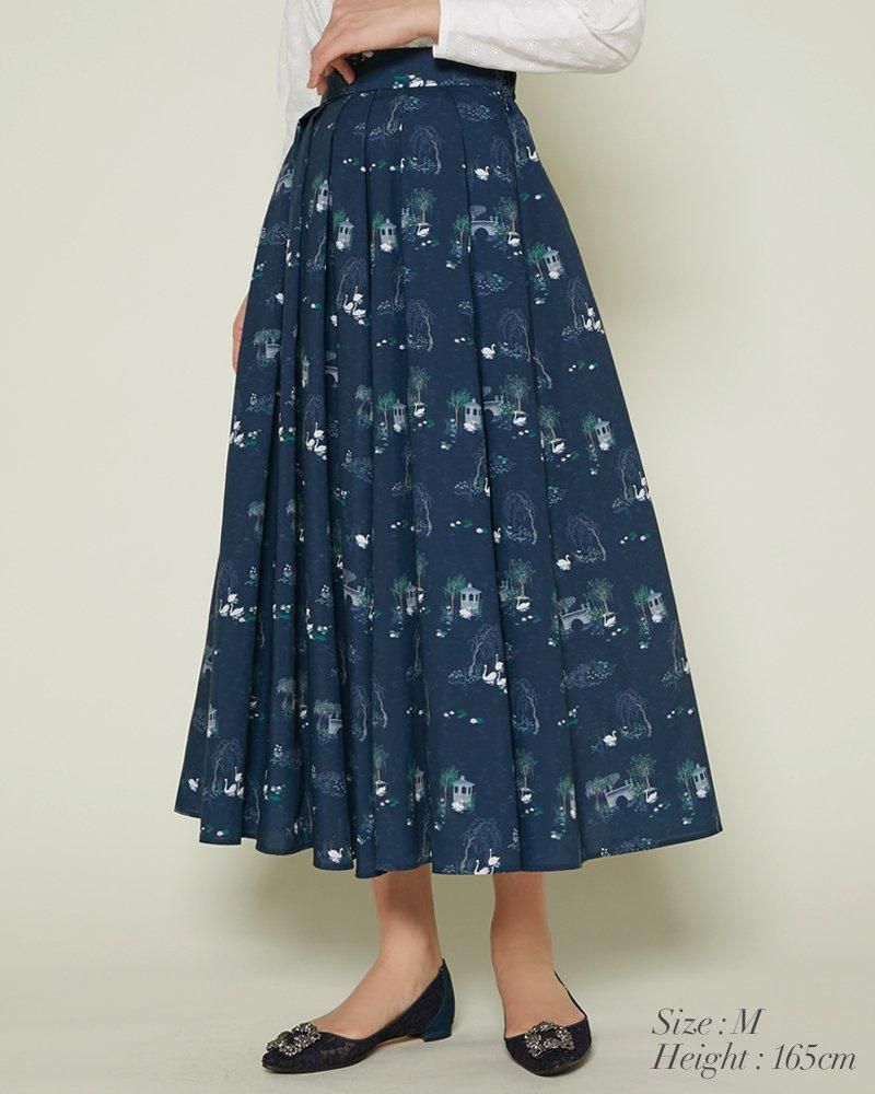 30％off】スワンプリントスカート(ダークネイビー) - seventen