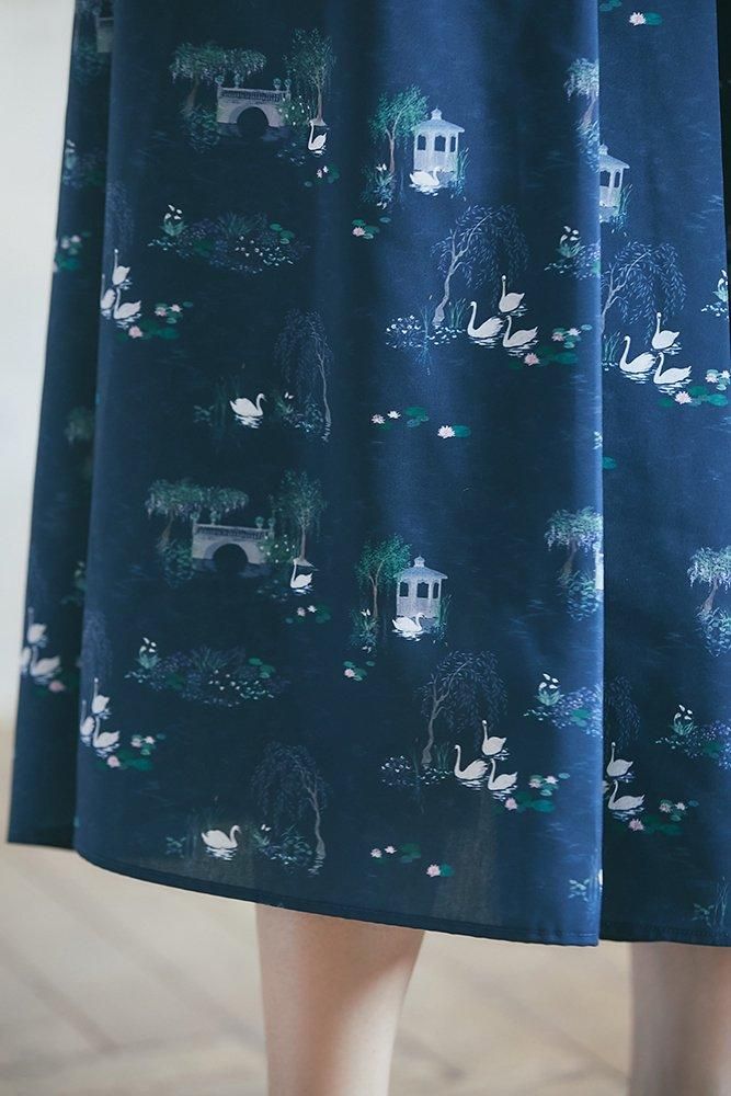 30％off】スワンプリントスカート(ダークネイビー) - seventen