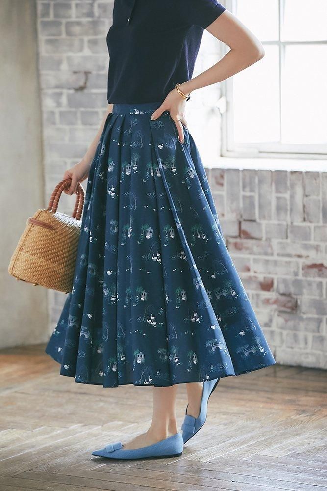 30%off】スワンプリントスカート(ダークネイビー) - seventen 30%off】スワンプリントスカート(ダークネイビー) - seventen