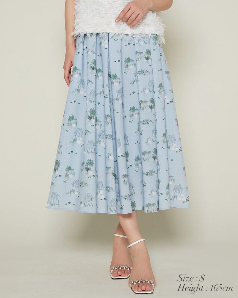30%off】スワンプリントスカート(サックス) - seventen 30%off】スワンプリントスカート(サックス) - seventen