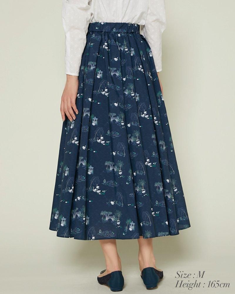 30％off】スワンプリントスカート(サックス) - seventen