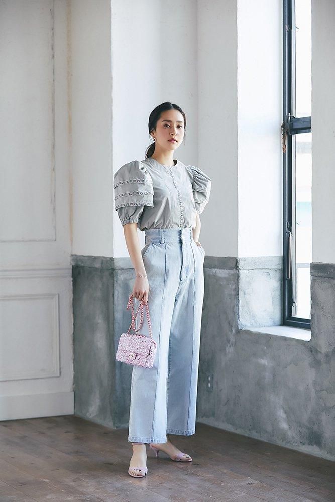 エンブロイダリーティアードスリーブブラウス(グレー) - seventen