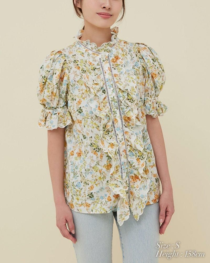seventen 花柄トップス 再入荷】プリントギャザースリーブブラウス(小花柄) - seventen