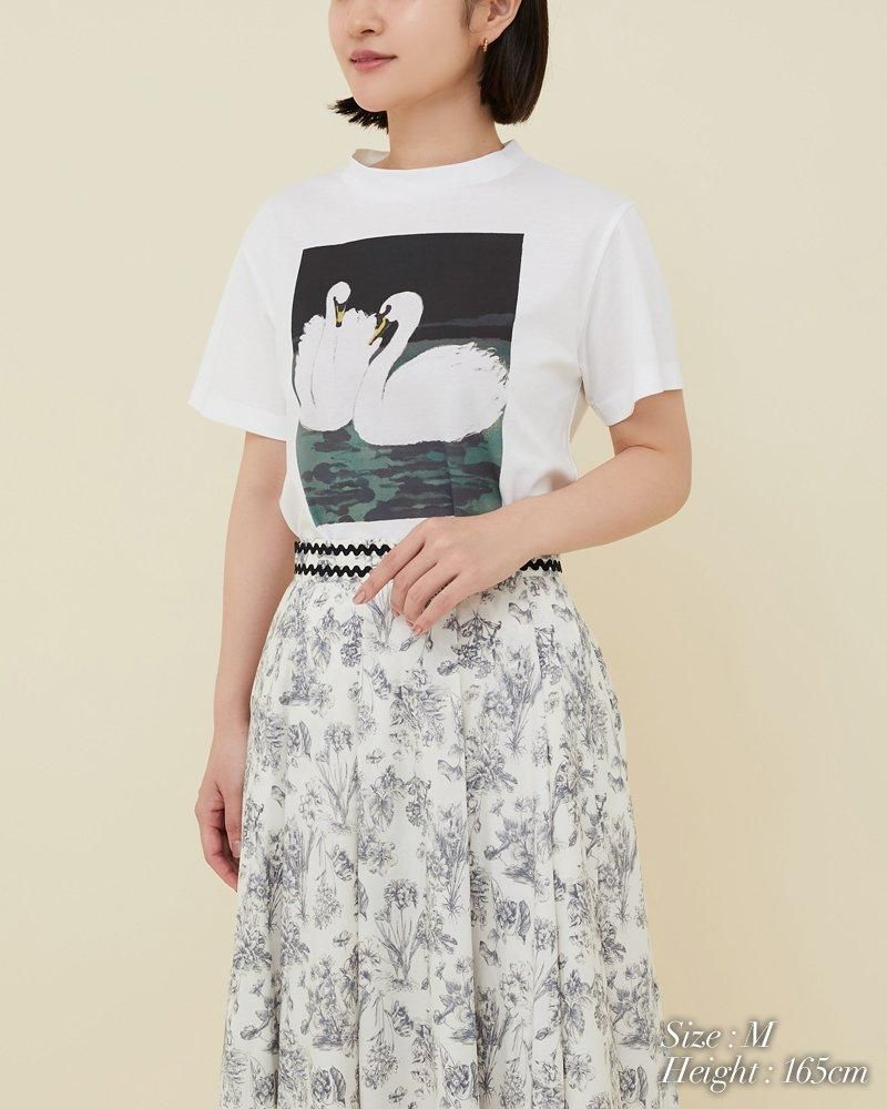 未使用【SEVEN TEN】セブンテン スワン アートプリントTシャツ アートプリントTシャツ(ブラック) - seventen