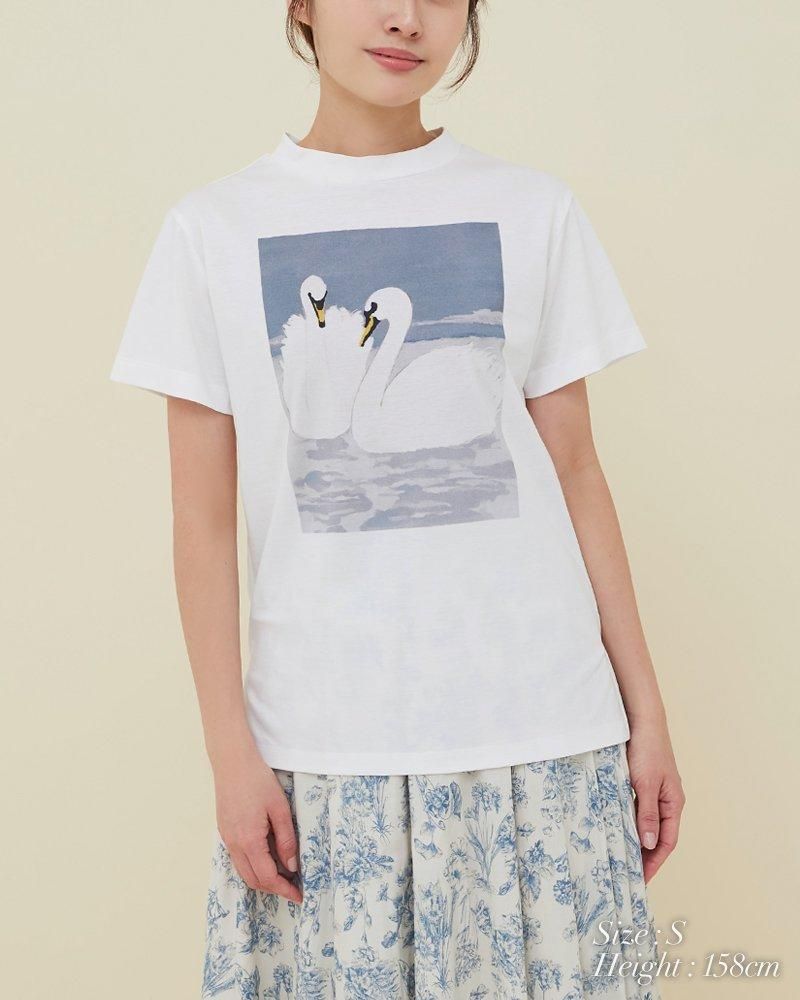未使用【SEVEN TEN】セブンテン スワン アートプリントTシャツ アートプリントTシャツ(ブラック) - seventen