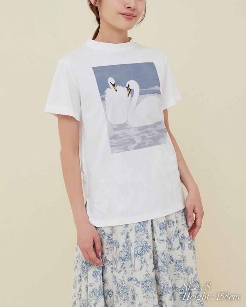 未使用【SEVEN TEN】セブンテン スワン アートプリントTシャツ アートプリントTシャツ(ブラック) - seventen