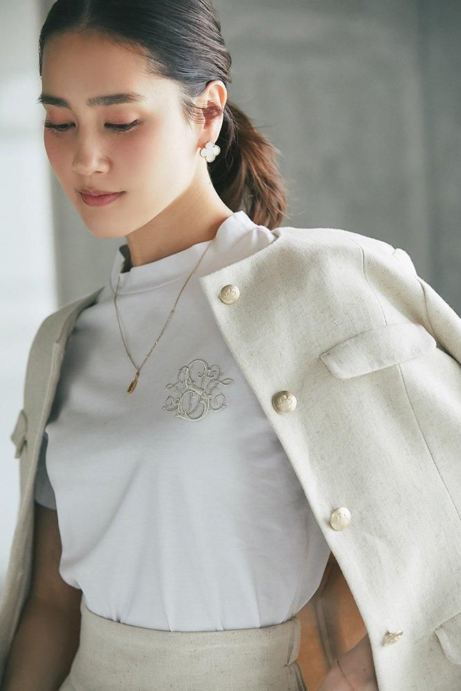 1回着用のみ seventen ドット刺繍シャツ ライトピンク×グレー S