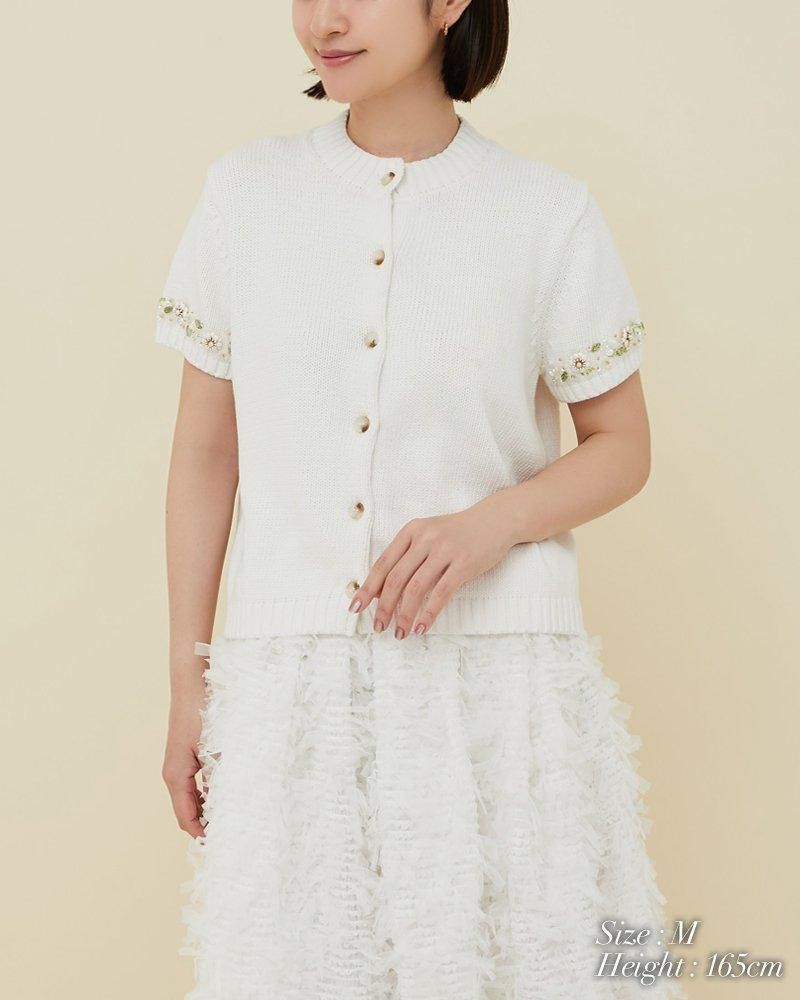 10%off】ビジューショートスリーブカーディガン(ベージュ 10%off】ビジューショートスリーブカーディガン(ベージュ