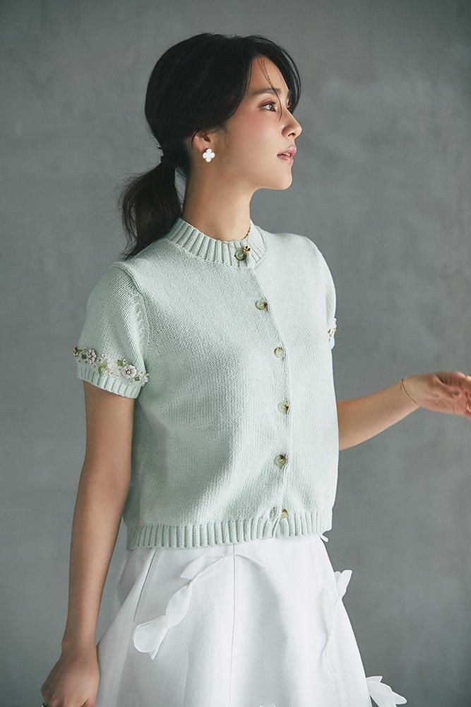 再入荷】ビジューショートスリーブカーディガン(ミント) - seventen