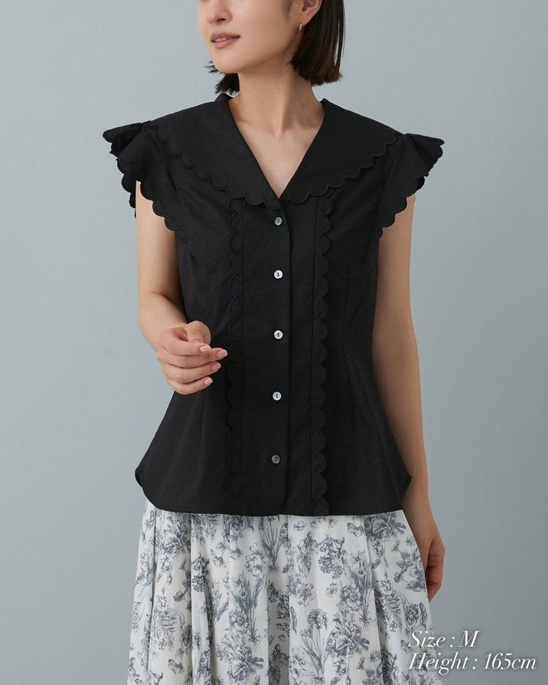 10%off】オープンネックスカラップブラウス(ホワイト) - seventen 10%off】オープンネックスカラップブラウス(ホワイト) - seventen