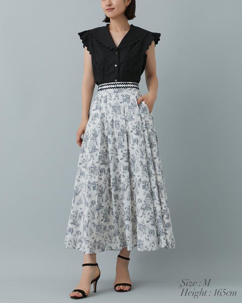 再入荷】オープンネックスカラップブラウス(ダンガリー) - seventen