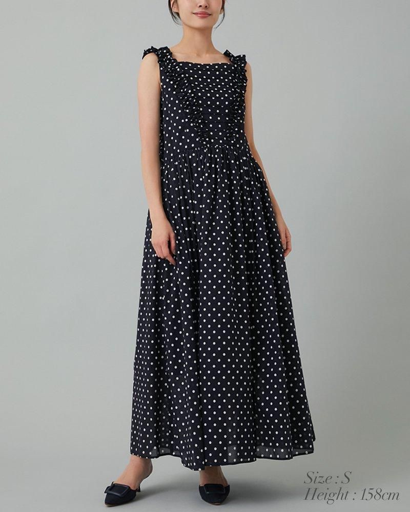 10％off】コットンフリル2WAYワンピース(アイボリードット