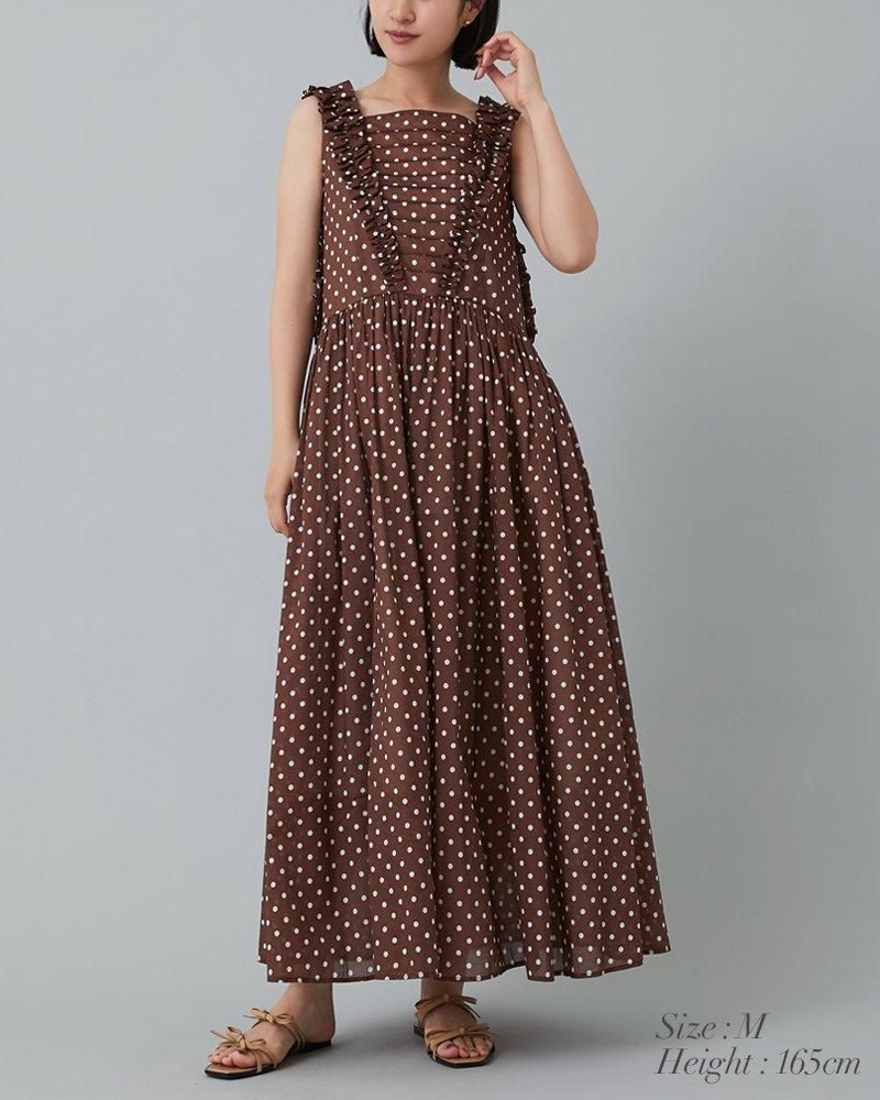 10％off】コットンフリル2WAYワンピース(ブラウンドット) - seventen