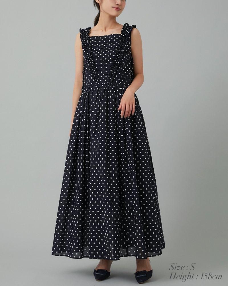 コットンフリル2WAYワンピース　ドット　ネイビー　SEVENTEN コットンフリル2WAYワンピース(ネイビードット) - seventen
