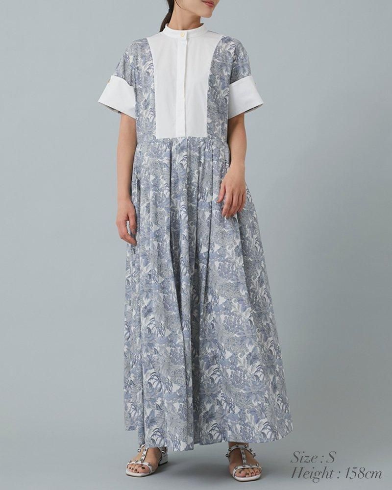 リバティプリントロングワンピース(グリーン) - seventen