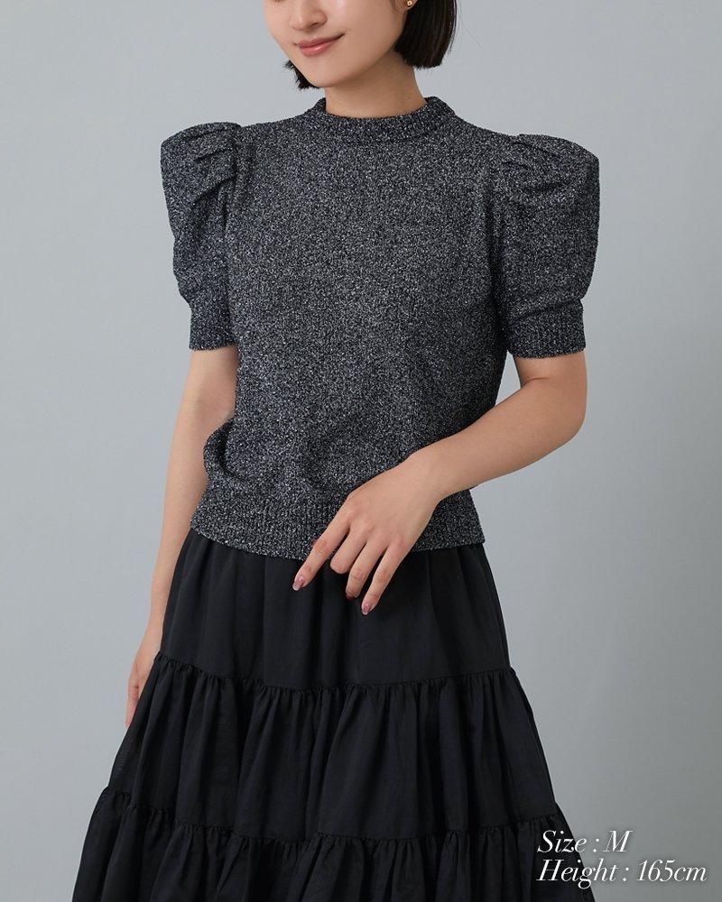 ラメパワーショルダーニット(ブラック) - seventen