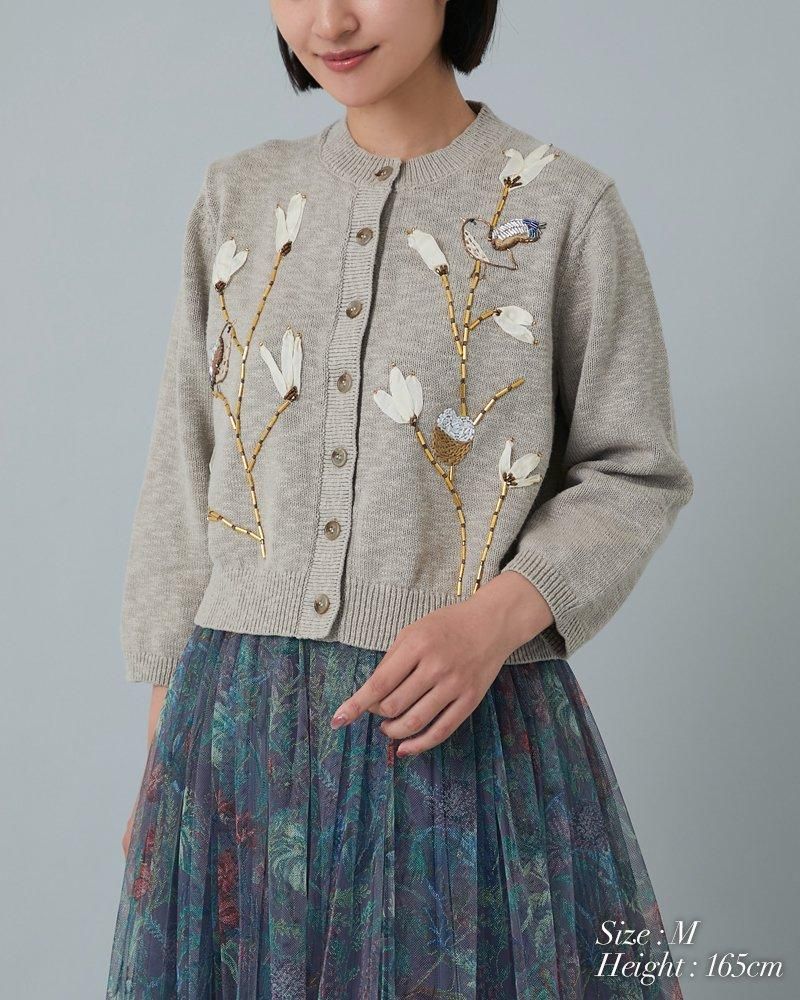 再入荷】花鳥モチーフカーディガン(グレージュ) - seventen