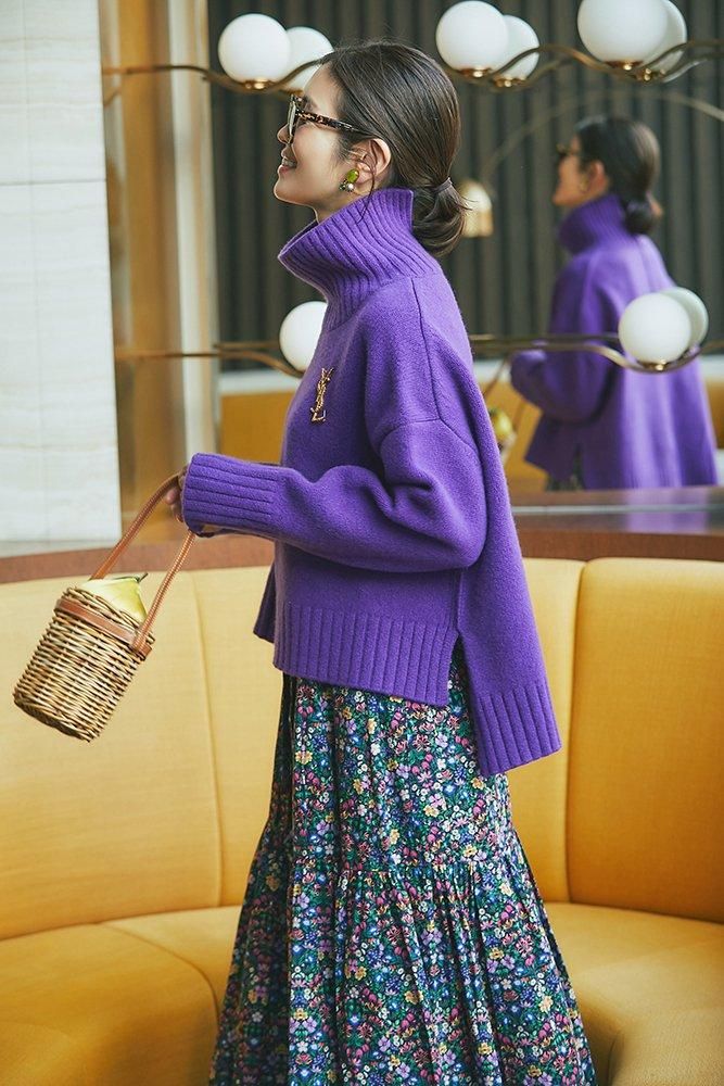 セブンテン ベーシックタートルニット サックス ベーシックタートル