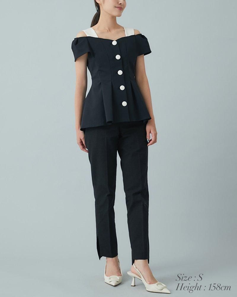 seventen by miho kawahito ペプラムタックトップス 30％off】ペプラムタックトップス(ブラック) - seventen