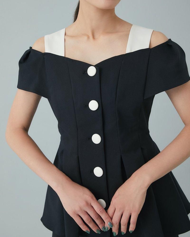 【送料無料キャンペーン】 30％off】ペプラムタックトップス(ブラック) seventen - シャツ/ブラウス(半袖/袖なし)