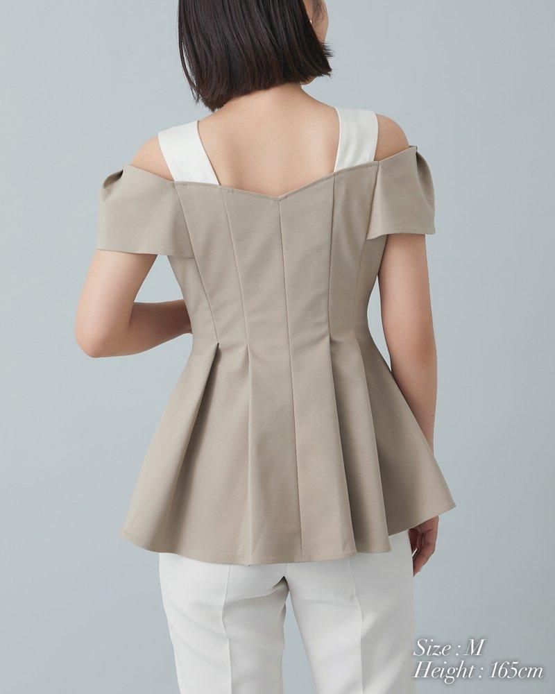 美品】SEVEN TEN セブンテン ペプラムタックトップス ベージュ