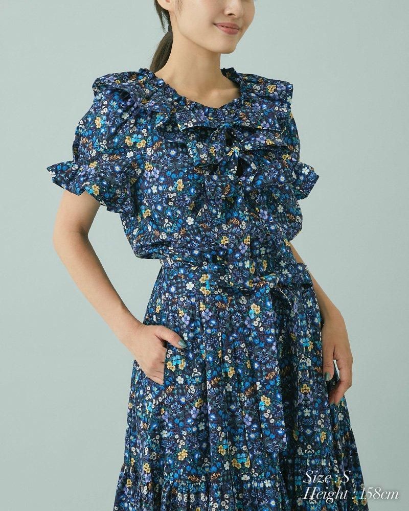 30%off】バルーンカラープリントブラウス(ブルー) - seventen 30%off】バルーンカラープリントブラウス(ブルー) - seventen