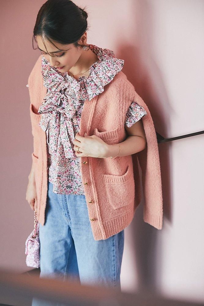 30％off】バルーンカラープリントブラウス(ピンク) - seventen