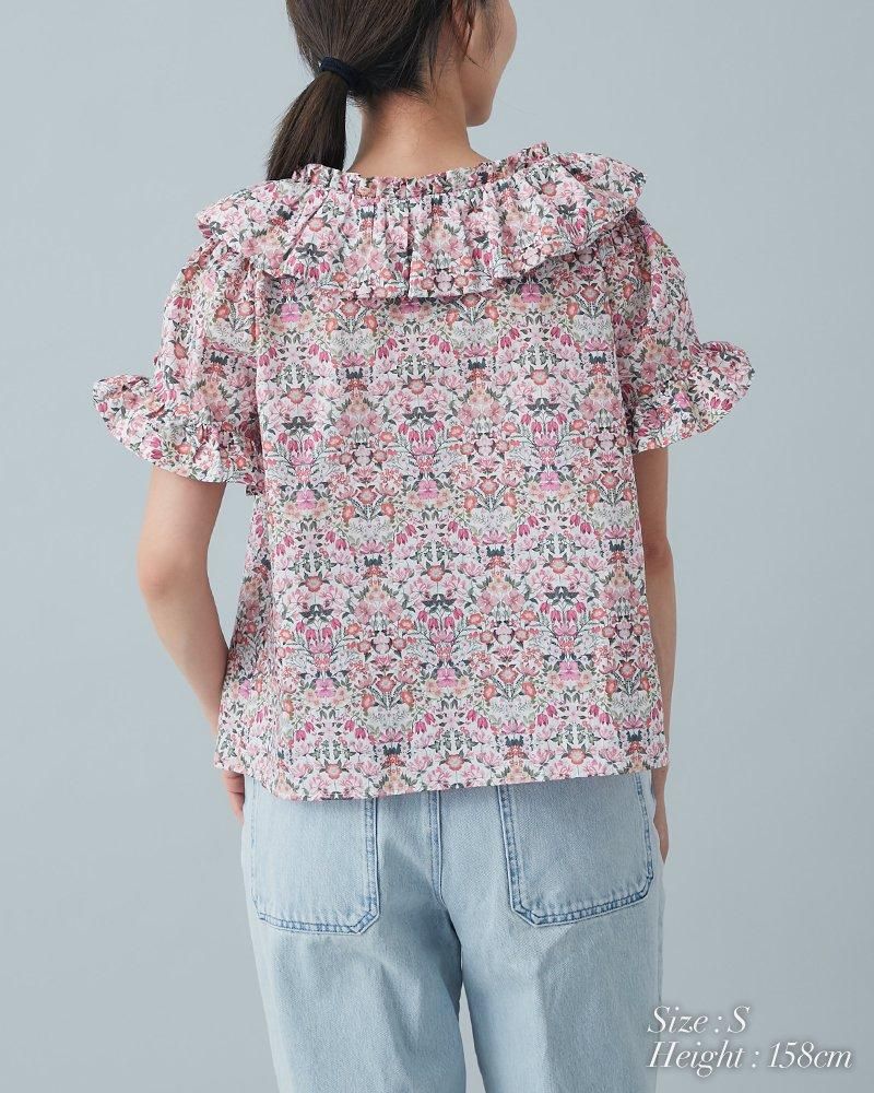 30％off】バルーンカラープリントブラウス(ブルー) - seventen